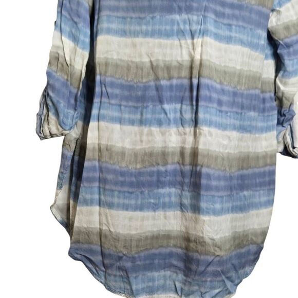 H Halston Blouse Size XS Stripe 3/4 Sleeve V-Neck Beach Vibes - Picture 3 of 7
